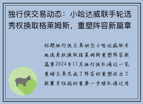 独行侠交易动态：小哈达威联手轮选秀权换取格莱姆斯，重塑阵容新篇章