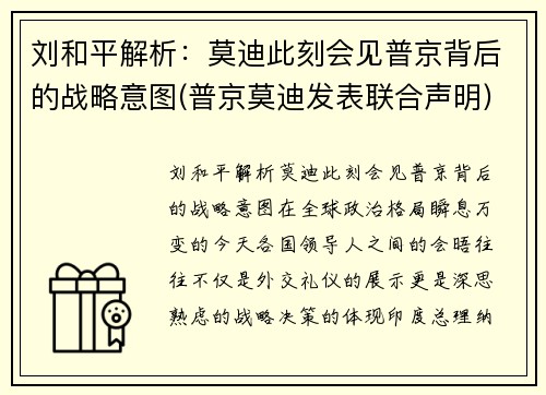 刘和平解析：莫迪此刻会见普京背后的战略意图(普京莫迪发表联合声明)