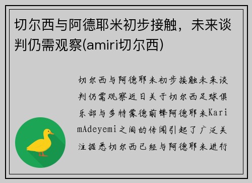 切尔西与阿德耶米初步接触，未来谈判仍需观察(amiri切尔西)