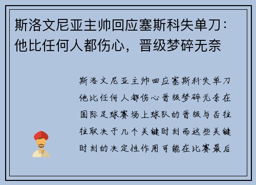 斯洛文尼亚主帅回应塞斯科失单刀：他比任何人都伤心，晋级梦碎无奈
