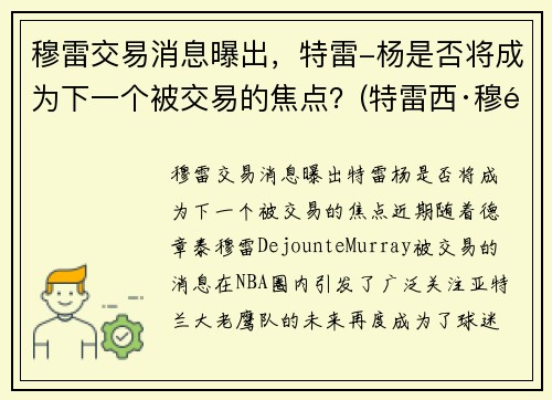 穆雷交易消息曝出，特雷-杨是否将成为下一个被交易的焦点？(特雷西·穆雷)