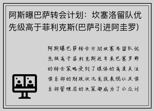 阿斯曝巴萨转会计划：坎塞洛留队优先级高于菲利克斯(巴萨引进阿圭罗)